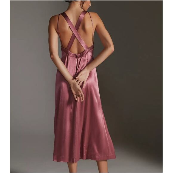 ANTHROPOLOGIE Women’s Cross-Back Satin Midi Dress size 8 - Picture 4 of 11